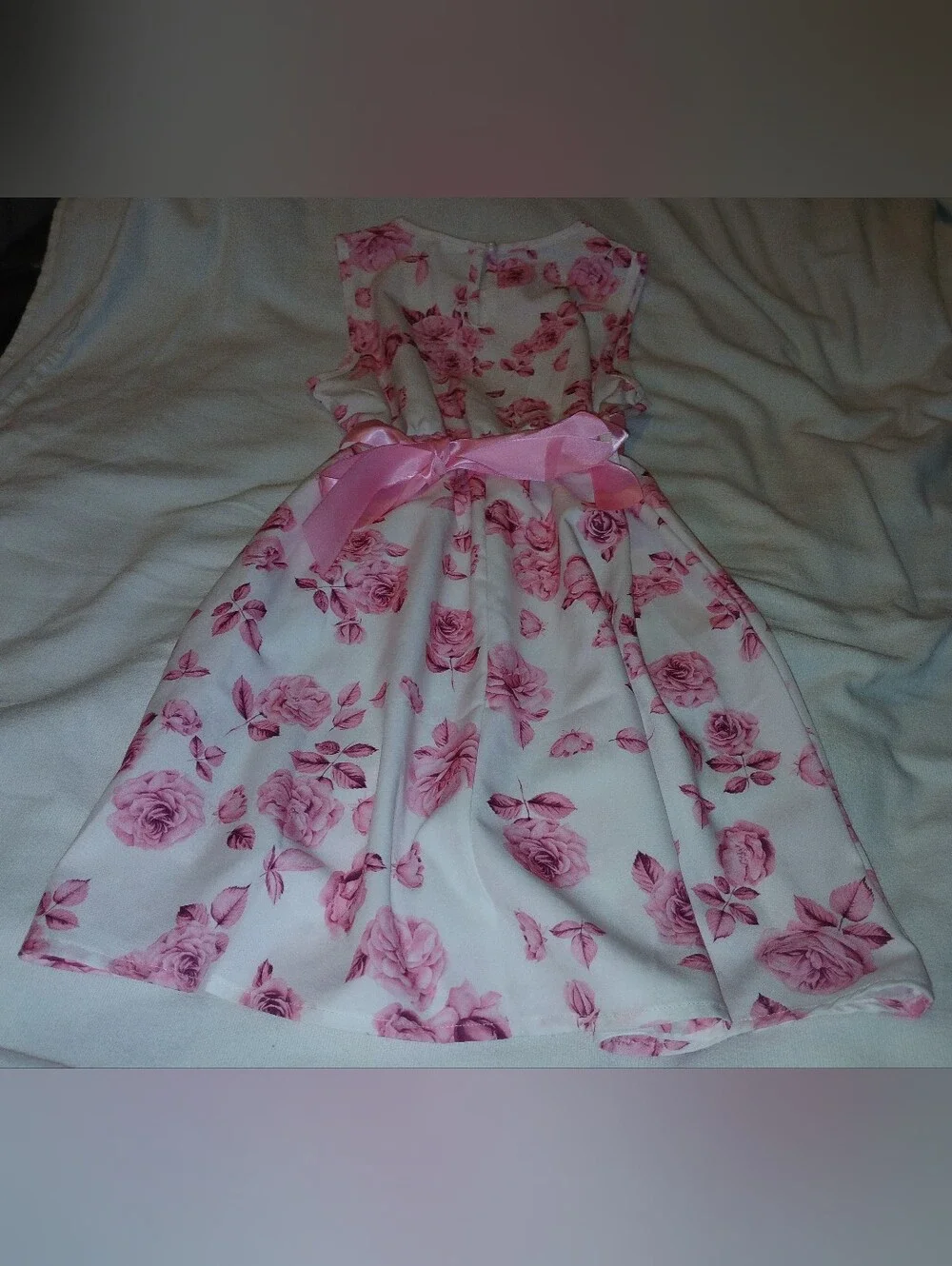 NWT Girl's Pink Floral Satin Ribbon Dress with Pink Ruffle Cardigan.